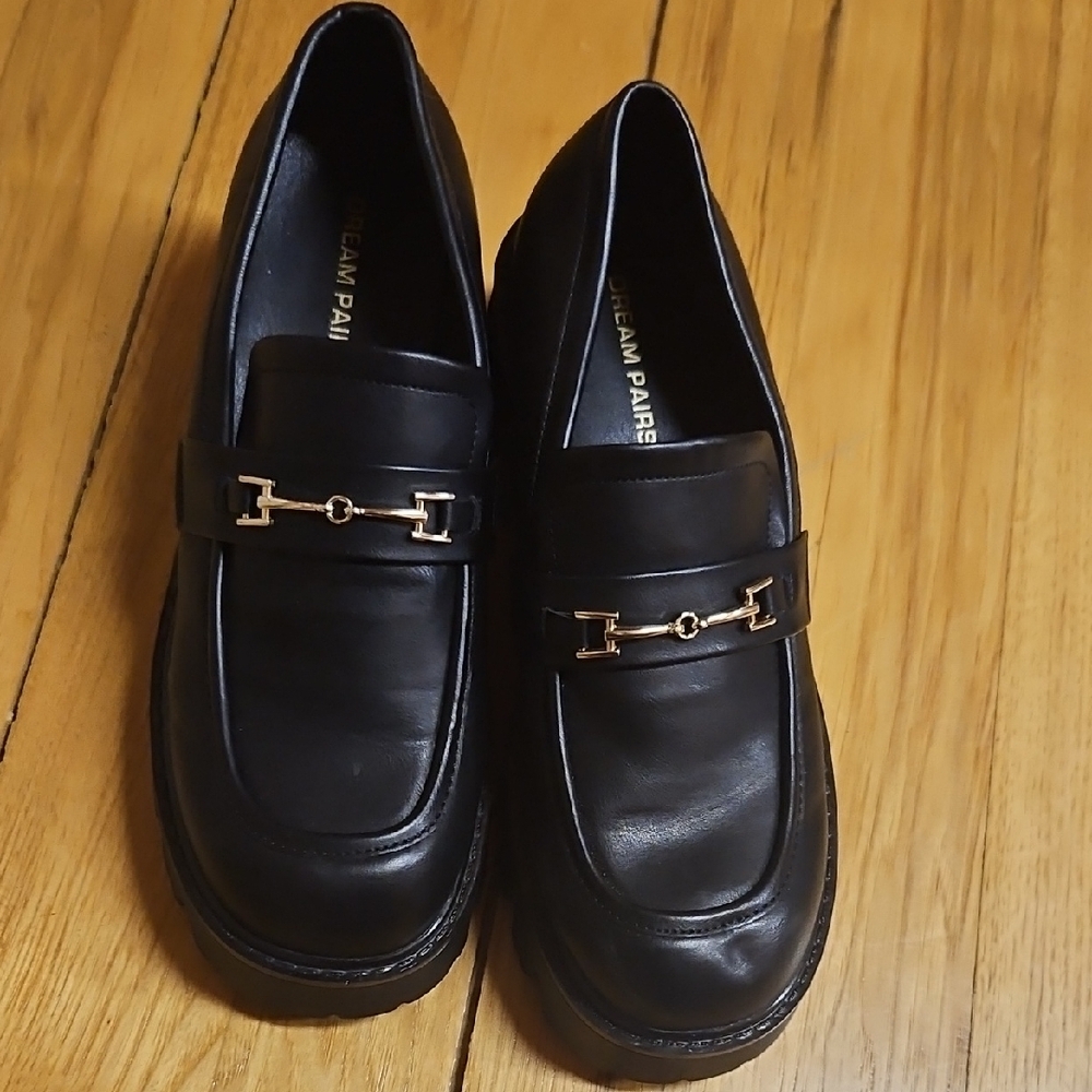 Dream Pairs Black Loafers with Gold Detail